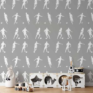 Tapisserie murale - Sports Silhouettes - Dynamic figures of soccer players on a gray background