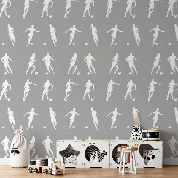 Tapisserie murale - Sports Silhouettes - Dynamic figures of soccer players on a gray background