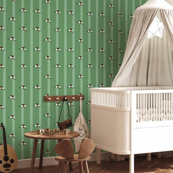 Tapisserie murale - Sports Whistles - Repeating pattern on a striped green background