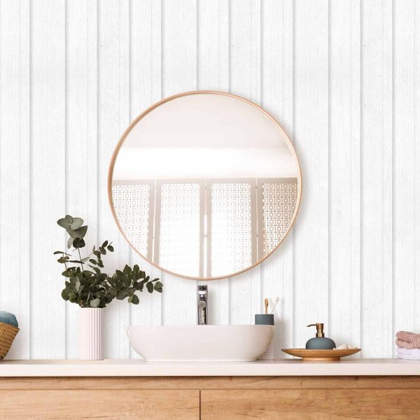 Tapisserie murale - Vertical Lines - White background with a delicate wood pattern vertically