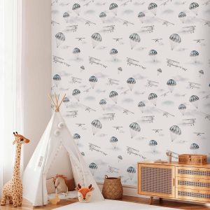 Tapisserie murale - Watercolor - Airplane show on a bright sky with delicate clouds