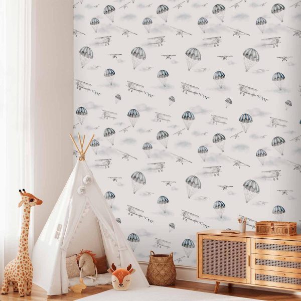 Tapisserie murale - Watercolor - Airplane show on a bright sky with delicate clouds