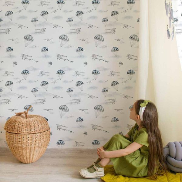 Tapisserie murale - Watercolor - Airplane show on a bright sky with delicate clouds