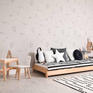 Tapisserie murale - Watercolor - Airplanes and balloons painted on a white sky background