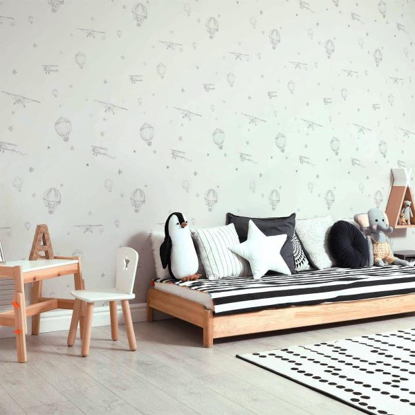 Tapisserie murale - Watercolor - Airplanes and balloons painted on a white sky background