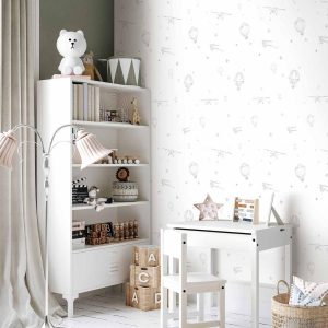 Tapisserie murale - Watercolor - Airplanes and balloons painted on a white sky background