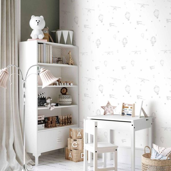 Tapisserie murale - Watercolor - Airplanes and balloons painted on a white sky background