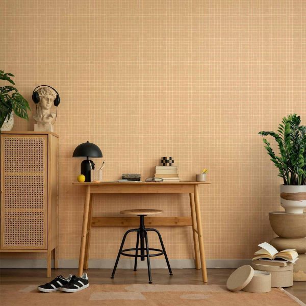 Tapisserie murale - Waving Lines - Creamy Grid on a Noisy Pastel Background