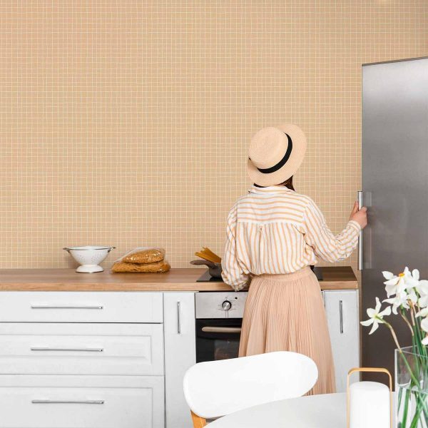 Tapisserie murale - Waving Lines - Creamy Grid on a Noisy Pastel Background