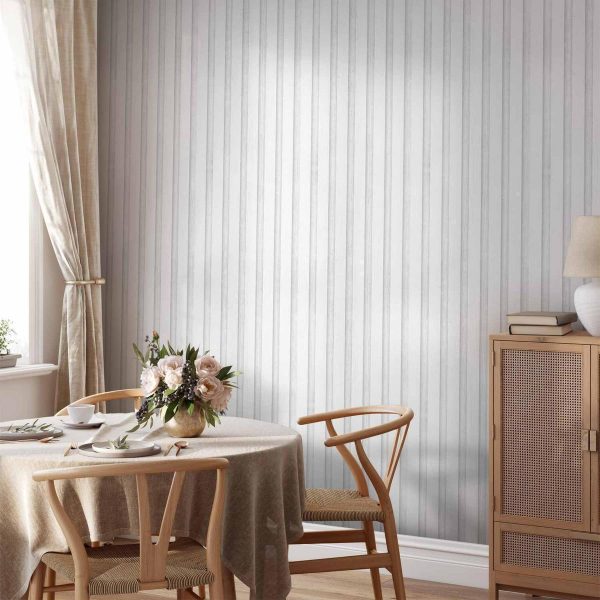 Tapisserie murale - Wooden Texture - Symmetrical vertical lines on a white background