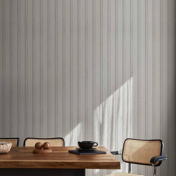 Tapisserie murale - Wooden Texture - Symmetrical vertical lines on a white background